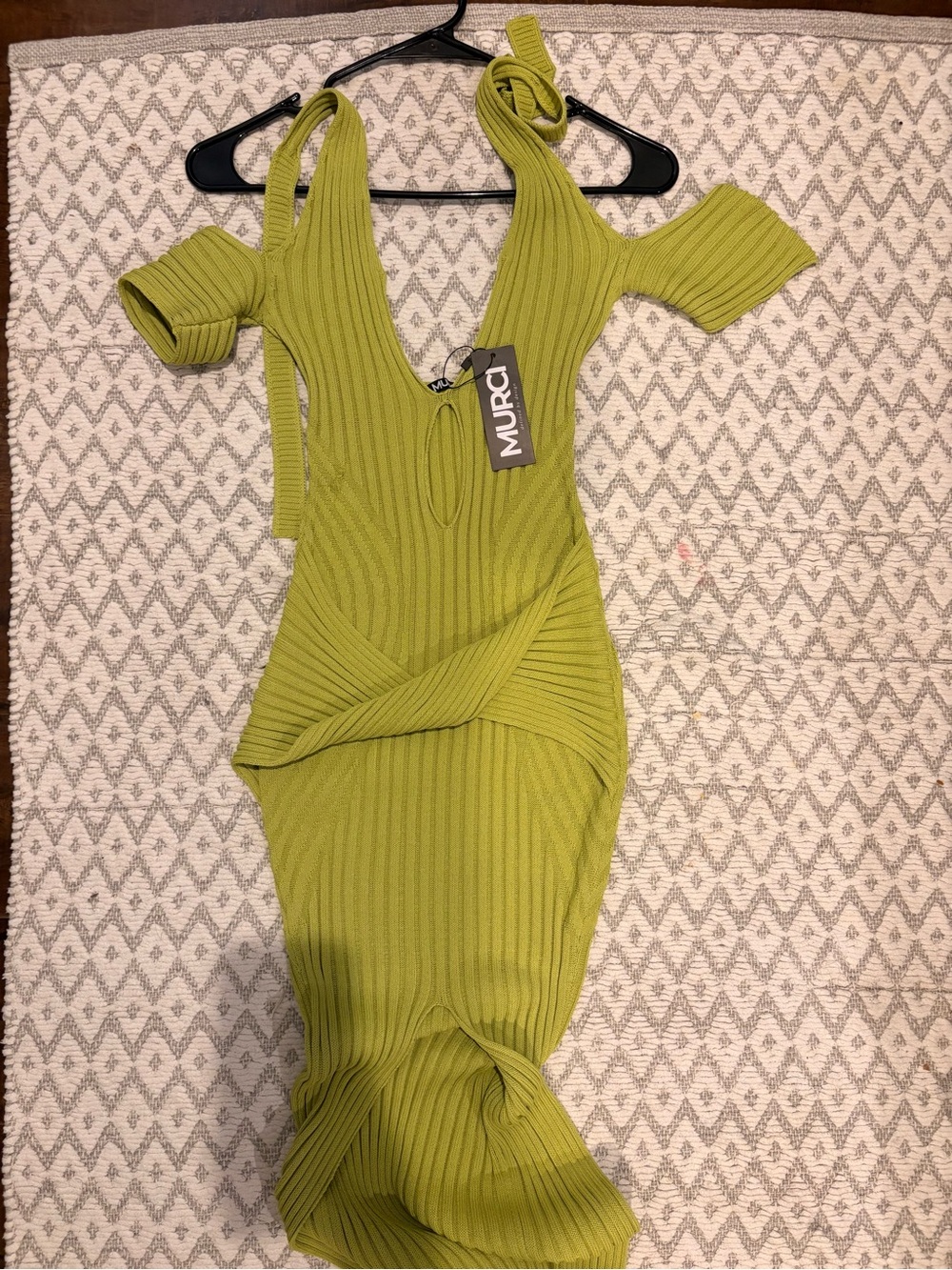 MURCI Olive Green Ribbed Cutout Maxi Dress